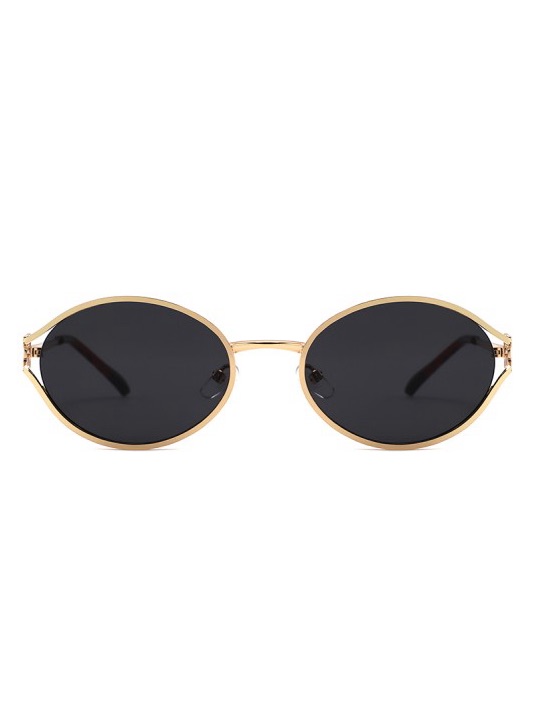Gold Frame Black Lens Oval Sunglasses - Women